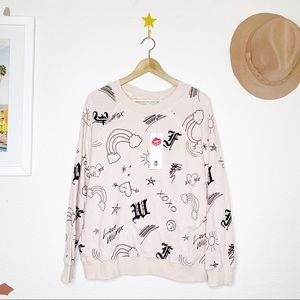 Wildfox light Pink Doodles Print Sweatshirt